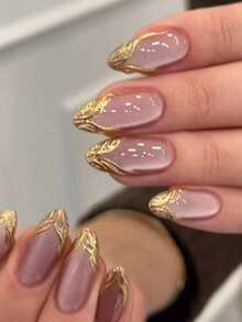 10片手工制作杏仁形紫色猫眼美甲贴片，金色法式尖头。这款美甲贴片采用手工绘制的金色纹理法式线条和闪亮的紫色猫眼饰面，完美融合了优雅、浪漫和简约风格。作为一款高端、性感、奢华的美甲选择，它们非常适合日常佩戴、约会、音乐会和轻度商务场合。是送给女性和女孩的完美礼物。美甲用品 手工美甲贴片 - 彩色 - 查看 2
