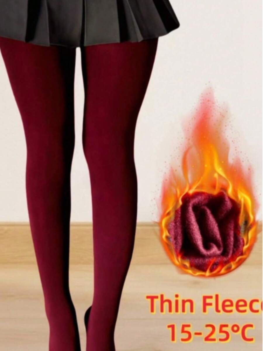 [Autumn/Winter] Women's Knitted Thermal Lined Tights, Retro Elegant Sexy Pantyhose, Fashion Versatile Leggings, Slimming Leg Shaping, Daily Wear - Burgundy - View 1