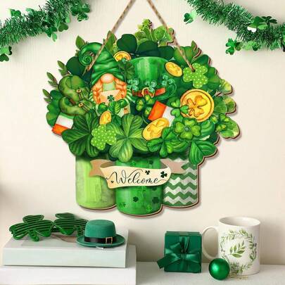 St. Patrick's Day Welcome Sign Wood Sign Irish Front Door Decor Wood Hanging Door Sign Outdoor Wooden Front Door Decorations For Farmhouse Porch Decoration