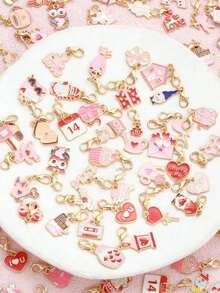 Valentine's Day Theme Keychain Set | Cupid Heart & Bouquet Alloy Pendant, Random Mixed Surprise Combination | Exquisite Gift Set, Suitable For Holiday Gifts And Party Supplies, Daily Gifts, 1pc/5pcs/10pcs/20pcs Random Mixed - Multicolor - View 5