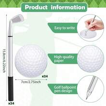 Estune 24 Pack Golf Ballpoint Pen And Sticky Notes Cool Golf Party Favors Mini Decorative Funny Sports Golfing Club Props Black Gel Ink For Office Coworkers Stationery Gift Supply - 24 - 查看 3