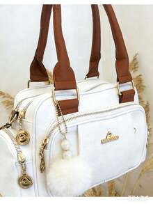 Women's Travel Bag, Lightweight, Small, With Multiple Pockets, Portable, Messenger Style, Large Capacity, For Daily Commutes, Bowling. - white brown - View 1
