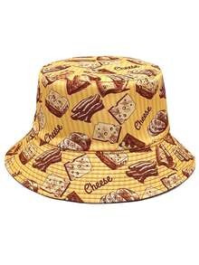 1顶男女通用休闲渔夫帽，双面卡通饼干奶酪图案，多功能户外遮阳帽，适合日常佩戴