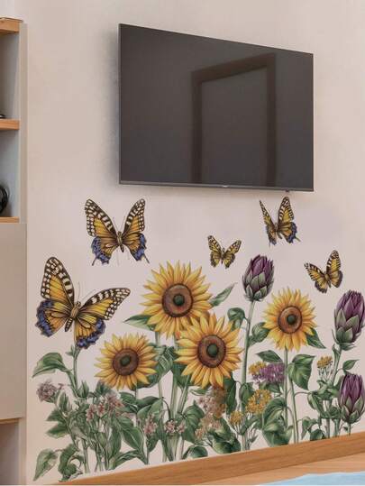 1PC/2PCS- Wallpaper -[Flower Butterflies, Wings]Decorations Home Office Self-Adhesive Wallpaper Removable Wall Stickers For Wall Decor Living Room, Living Room Decor, Bathroom Window Toilet Stickers –Wall Decor For Dining Room Kitchen Wall Art Bedroom Decor