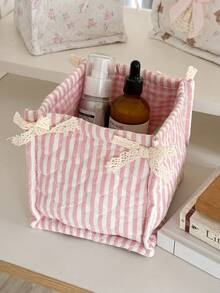 Lace Heart-Shaped Storage Basket, Soft Fabric Decorative Basket With Large Capacity, Multi-Functional Desktop Storage For Cosmetics, Dorm, Home Essentials, Fashionable And Beautiful Storage Bag - Multicolor - View 13