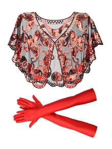 2Pcs D EXCEED 1920s Women's Sequin Shawl With Long Gloves Set, Retro Classic Gatsby Costume Collection - For 20s Retro Party, Balls, Galas, Weddings, Cosplay, Cocktail Party - Multicolor - View 5