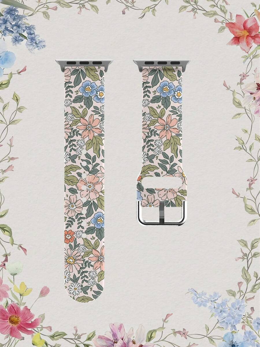 1条柔软、弹性、透气的花卉图案替换腕带，兼容三星、佳明、荣耀智能手表，尺寸可选38mm、40mm、41mm、42mm、46mm、45mm、44mm、49mm；时尚休闲多色硅胶表带，兼容苹果手表Ultra SE/11/10/9/8/7/6/5/4/3/2/1 - 彩色 - 查看 1