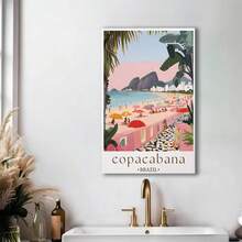 Framed Copacabana Brazil Poster, Vibrant Beach Wall Art For Tropical Travel Decor. Idear Gift For New Year, Thanksgiving And Christmas – Perfect Art For Home Decor, Living Room, Kitchen, Bathroom & Room Decor. - Đóng khung - Xem 2