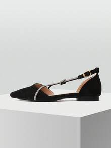 1 Paar einfarbige Mode Kreuz-Riemen Mule Flache Schuhe, spitzer Zehenbereich mit Rückriemen, geeignet für Frühling/Sommer Urlaub - Schwarz - Übersicht 1