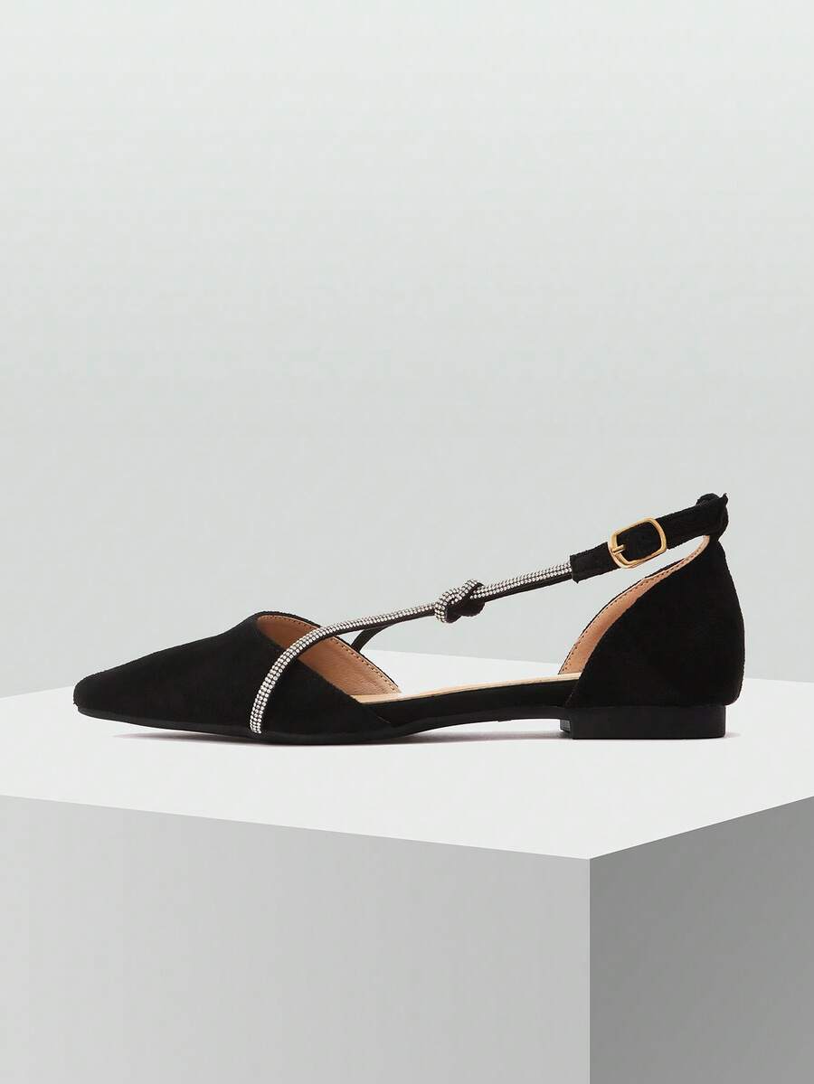 1 Paar einfarbige Mode Kreuz-Riemen Mule Flache Schuhe, spitzer Zehenbereich mit Rückriemen, geeignet für Frühling/Sommer Urlaub - Schwarz - Übersicht 1