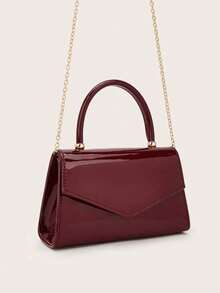 女士晚宴包，酒红色，经典复古PU皮亮面手提包，适合搭配晚礼服，可作便携式化妆包、钱包，商务通勤皆宜，配有可拆卸肩带，适合舞会、派对、婚礼、节日聚会、万圣节、圣诞节等场合。 - 酒紅色 - 查看 5