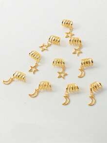 10件套开斋节金色镂空星月装饰套装，波西米亚风可爱嘻哈发夹、发带、发圈、编织发圈，开斋节礼物，派对配饰