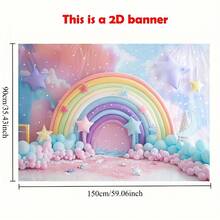 1 pieza Fondo de cumpleaños con tema arcoíris: Pastel colorido con acentos dorados, fondo vibrante de arcoíris, decoración de fiesta con confeti multicolor - Adecuado para fotografía de cumpleaños 1º, 2º, 3º, temporada de regreso a clases - Multiusos, uso estacional - No se requiere electricidad - Multicolor - Ver 7