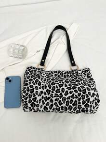 New Fashion Large Capacity Leopard Print Casual Shoulder Underarm Tote Bag, Suitable For School And Classes - Black - View 3