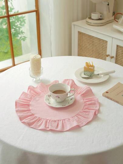 1 pieza Mantel individual minimalista de algodón fresco con borde de loto, adecuado para el Día de San Valentín, restaurantes occidentales, bodas al aire libre, fiestas festivas, decoración de mesa de café de jardín