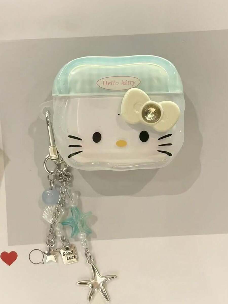 Sanrio 1个格子蝴蝶结凯蒂款第四代无线蓝牙耳机保护套（两侧随机挂绳） - 淺藍 - 查看 1