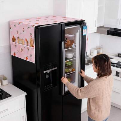 1pc Floral Print Refrigerator Dust Cover, Waterproof And Oil-Proof Fridge Cover, Women's Day, Travel Essentials, Wedding Favors, Y2k, Bedroom, Car Accessories Women, Kitchen Decor,Wedding,Y2k,Party