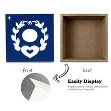 Valentine's Day & Birthday Decorative Wooden Box - White With Symmetrical Dark Blue Front Panel Featuring Central Circle, Heart With Cutout, Floral/Laurel Elements, And Star Symbol - Perfect Gift For Romantic Celebrations & Special Occasions - White - View 4