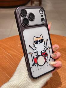 DIY Drumming Cat New Style Instant Change 17 Phone Case, Luxurious High-End Electroplated Matte Texture Lens Film Protective Cover, Compatible With IPhone 17 Pro Max 16 15 14 13 Protective Case, Christmas Gift, New Year Gift, Easter Gift - Orange - View 6