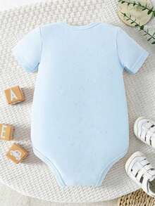 Disney Baby Clothing, Newborn  - Unisex - Disney Stitch Creative Cartoon Print - Crawling And Toddling Stage Set - Summer Outdoor Casual Crewneck Crawling Coverall With Triangle Hem Design - Summer Essential Item - Fun-Filled - Adorably Cute - Perfect Holiday Gift For Infants And Toddlers - Baby Blue - View 3