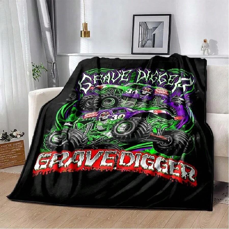 3D Monster Jam Monster Truck Cartoon Blanket Flannel Soft Throw Blanket Bedroom Sofa Bed Warm Throw Blanket Picnic Blanket16.Jpg - trắng - Xem 1