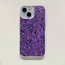 Funda para teléfono con diseño de arte abstracto en tonos morados. Compatible con fundas para teléfonos ,  17,  16 Pro Max,  15 Pro Max,  13 y  12. Fabricada en TPU, ofrece protección contra golpes y caídas. Un regalo ideal para familiares, amigos, parejas, novios/novias y para San Valentín. - Plateado - Ver 2