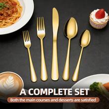 5/20/30pcs Gold Stainless Steel Cutlery Set, Reusable Western Style Stainless Steel Knife, Fork, Spoon, Dessert Spoon Set, Dishwasher , Suitable For Home Kitchen, Restaurant, Hotel, Party, Wedding, Housewarming, Holiday Celebration - Gold - View 5