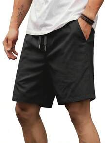 Men's Casual Shorts Elastic Waist Drawstring Summer Twill ShortA Valentine's Day 14WU - Beige - View 4