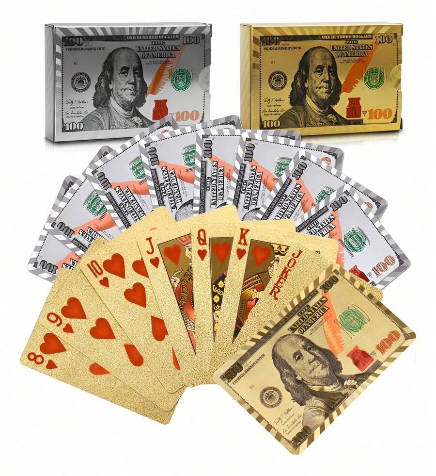 TendenciaBaraja De Poker  100 Dólar  Plata O Dorado Impermeable PvcCalidad premium - Dorado - Ver 1