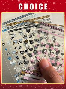 4pcs Fashion 5D Embossed Bow Nail Stickers, Pink Bow Nail Art Decals, Acrylic Nail DIY Supplies For Valentine's Day - Multicolor - View 1