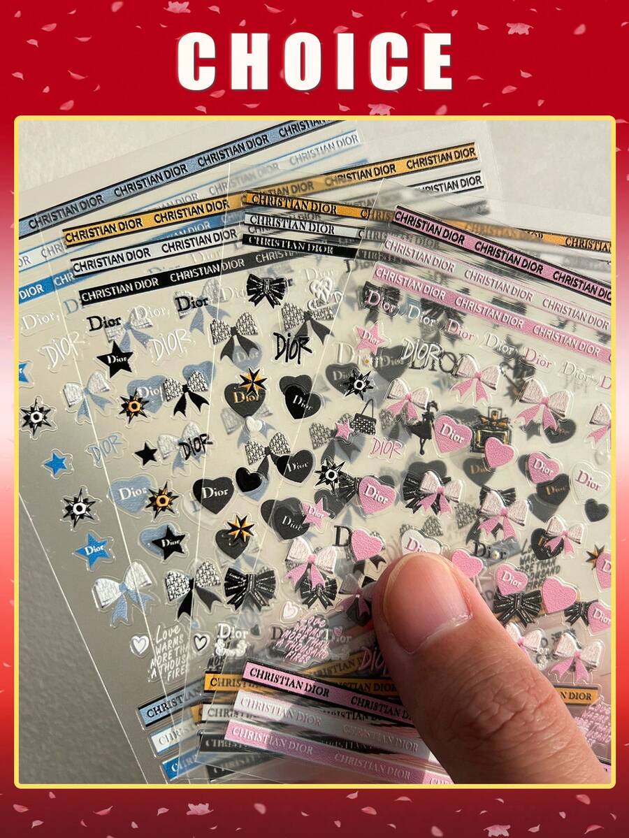 4pcs Fashion 5D Embossed Bow Nail Stickers, Pink Bow Nail Art Decals, Acrylic Nail DIY Supplies For Valentine's Day - Multicolor - View 1