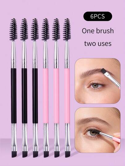 6pcs Large Size Eyeshadow Eyelash Brush Set, Plastic Handle Double-Ended Eyelash Brush, Spiral Eyebrow Comb, Ultra-Thin Eyeliner Brush, Makeup Tools