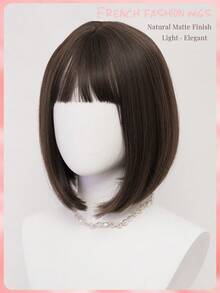 XYUNMI 经典深棕色短款波波头合成假发，轻盈刘海，女士假发，柔软蓬松，现代时尚风格，日常佩戴，简约休闲，适合约会，耐热假发，12英寸 - 棕色 - 查看 9