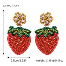 2件套波西米亚风串珠草莓、柠檬、西瓜手工水果设计耳环，时尚手工串珠吊坠耳环，适合日常、春夏、度假、派对佩戴 - 米珠水果耳墜 - 查看 3