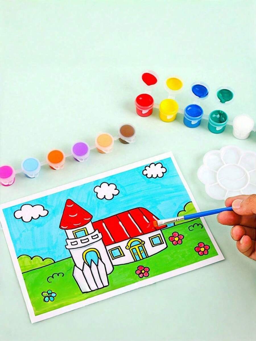 1Set/12pcs Random Color, Mini Acrylic Paint Set, Washable Paint Kit, Random Color Matching Brush, Acrylic Paint Stick Suitable For Family Parties, Birthday Gifts, Party Gifts - Multicolor - View 1
