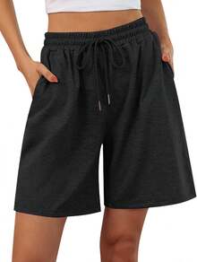 Quenteen Women's Sweat Shorts Bermuda Long Shorts Athletic Casual Loose Cotton Shorts (Available In Plus Size)A Valentine's Day 46QM - 灰色 - 查看 1