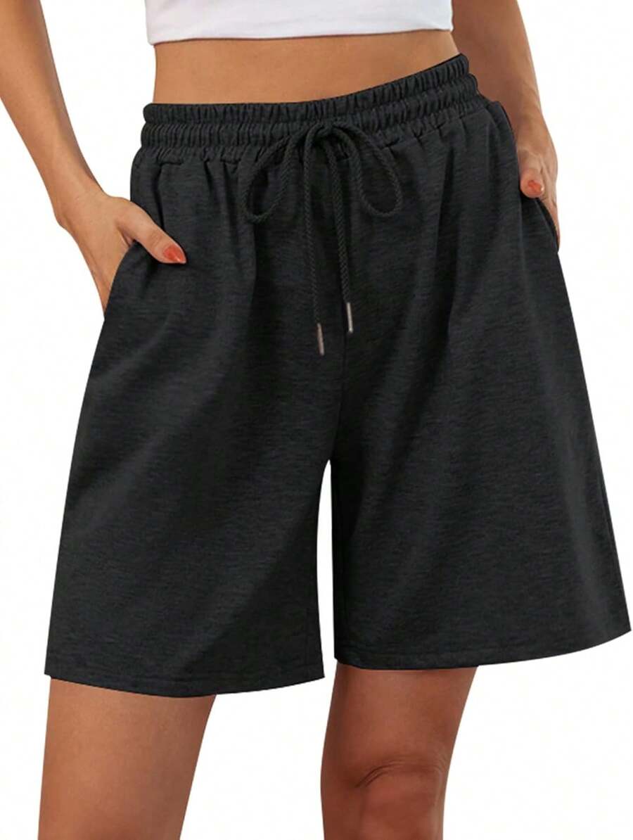 Quenteen Women's Sweat Shorts Bermuda Long Shorts Athletic Casual Loose Cotton Shorts (Available In Plus Size)A Valentine's Day 46QM - 灰色 - 查看 1