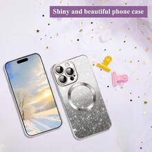 Hadaasi 1 pièce Étui de protection d'écran en TPU souple avec bordure dorée, gradient d'argent, strass, adsorption magnétique, auto-guérison, ultra-mince, transparent, sans jaunissement ni traces de doigts, compatible avec Apple 17Pro/17ProMax/Air/17/16Pro/16ProMax/16Plus/16/15Pro/15ProMax/15Plus/15/14Pro/14ProMax/14Plus/14/13Pro/13ProMax/13/12Pro/12ProMax/12/11ProMax/11/11Pro - Argent - Voir 6