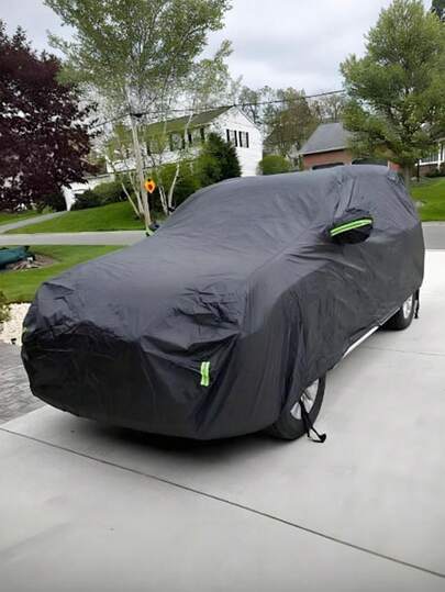 Husă auto SUV, husă auto impermeabilă pentru exterior, protecție împotriva soarelui, înghețului și zăpezii, potrivită pentru iarnă, compatibilă cu SUV-uri și vehicule de exterior, protecție împotriva zăpezii, ploii, UV și prafului - Husă exterioară auto completă premium cu benzi reflectorizante și curea rezistentă la vânt, husă auto din poliester negru 190T, impermeabilă, anti-UV, cu benzi reflectorizante din poliester, husă exterioară auto completă groasă și impermeabilă, Ziua Femeii, articole esențiale de călătorie, cadouri de nuntă, Y2K, dormitor, accesorii auto pentru femei, decor bucătărie