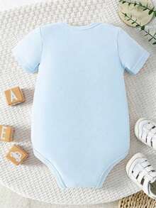 Disney Baby Clothing, Newborn  - Unisex - Disney Stitch Alphabet Creative Cartoon Print - Crawling And Toddling Stage Set - Summer Outdoor Casual Crewneck Crawling Coverall With Triangle Hem Design - Summer Essential Item - Fun-Filled - Adorably Cute - Perfect Holiday Gift For Infants And Toddlers - Màu xanh nhạt - Xem 3