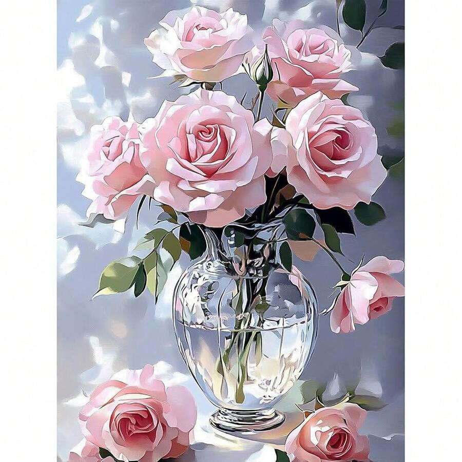 MISCER Pink Roses Diamond Painting Kits For Adults, 5D Full Drill DIY Flower Diamond Painting For Beginners, Home Wall Decor 12x16 Inch - 花-05 - 查看 1