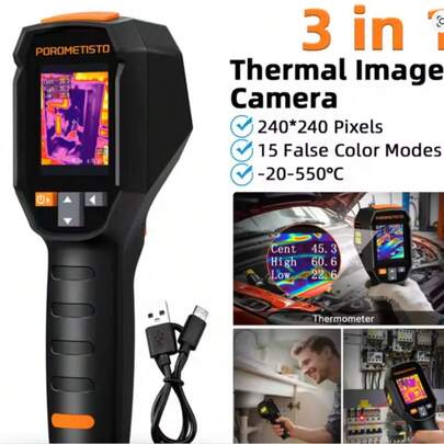 POROMETISTO מצלמת הדמיה תרמית ידנית TI01, מדחום ללא מגע עם רזולוציית אינפרא אדום 240X240, מתאים לתיקון מעגלים חשמליים, גילוי צנרת