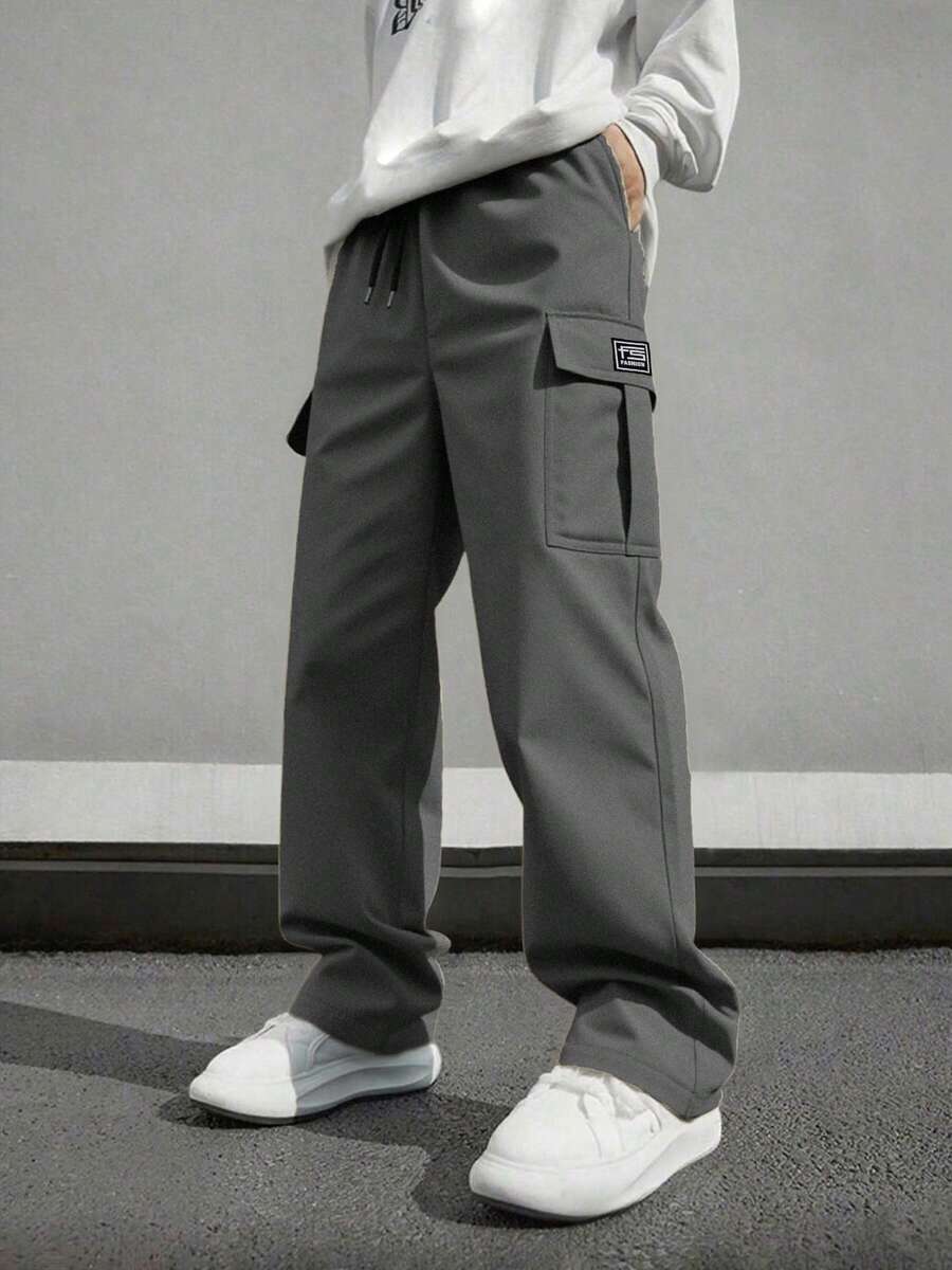 男士休闲工装裤一件装,适合户外旅行,多口袋学院风工作裤,送给男友或老公的礼物 - 灰色 - 查看 1