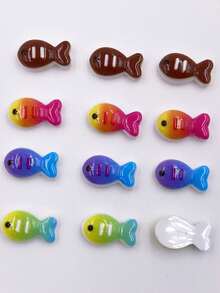 30Pcs Mixed Resin Cute Colorful Mini Fish Flatback 2D Cartoon Art Stone Applique DIY Jewellery Scrapbook Crafts Decor Accessories - Random mixed - View 3