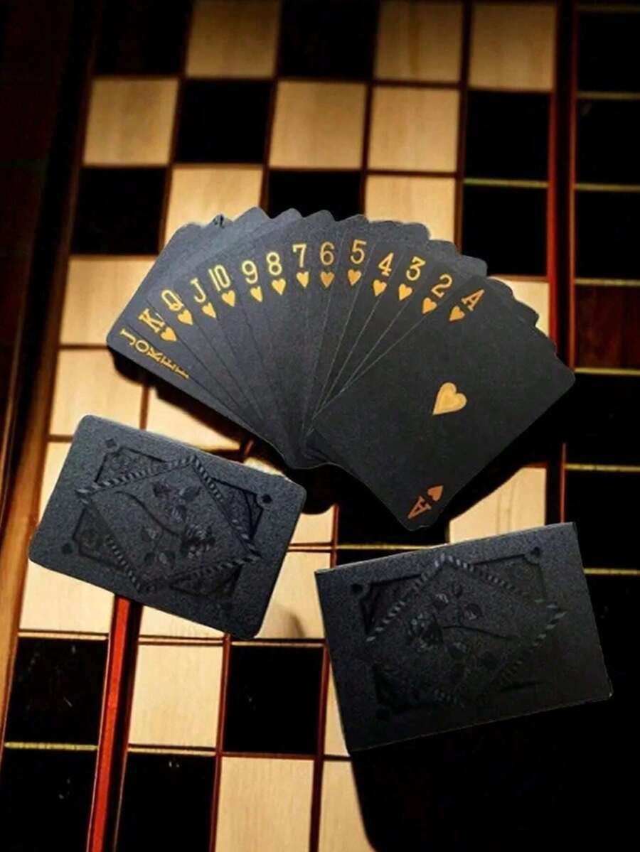 1 Set Of 54pcs Colorful Black & Gold Playing Cards, Waterproof Multi-Player Card Game Set, Magic Packaging, Suitable For Wedding, Party, Birthday, Holiday, Board Game Gift, Collection - Black - View 1