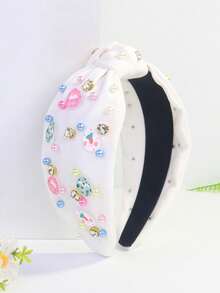 1件装女士复活节胡萝卜兔子水钻彩色珍珠休闲可爱涤纶打结发箍，春季 - 多 - 查看 14