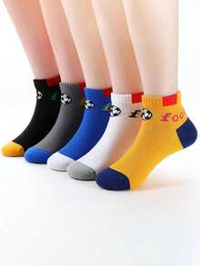 5 Pairs Cartoon Football Pattern Kids' Breathable Moisture-Wicking Sports Ankle Socks, Boys & Girls, Spring/Summer - Multicolor - View 3