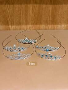 5pcs Silver Crown Tiara, Fashionable & Sweet Style, Suitable For Performance And Birthday Party, Affordable Hair Accessories - Silver - View 5