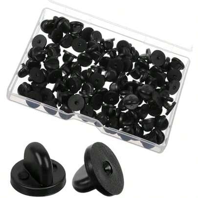 100Pcs PVC Rubber Pin Backs, Pin Safety Backs For Brooch Tie Hat Badge Insignia, Black Pins Keepers, Lapel Pins Back For Replacement Uniform Badges Backing Holder Clasp