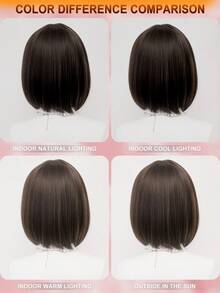 XYUNMI 经典深棕色短款波波头合成假发，轻盈刘海，女士假发，柔软蓬松，现代时尚风格，日常佩戴，简约休闲，适合约会，耐热假发，12英寸 - 棕色 - 查看 8